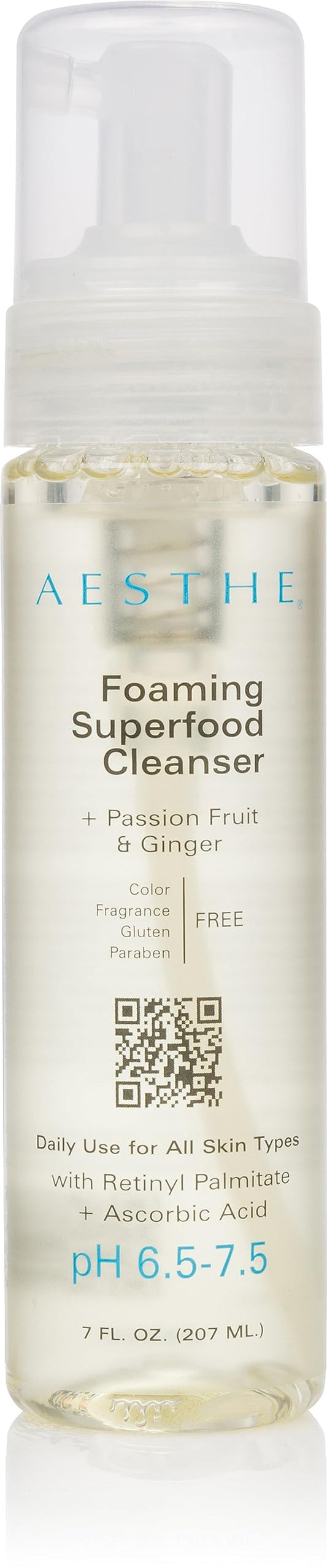 Aesthe Foaming Superfood Face Cleanser - Passionfruit & Ginger - Gentle Cleaning Formula for All Skin Types - Oily, Combination, Dry, Normal, Sensitive - Remove Makeup, Cleanse, Hydrate - 7 fl oz