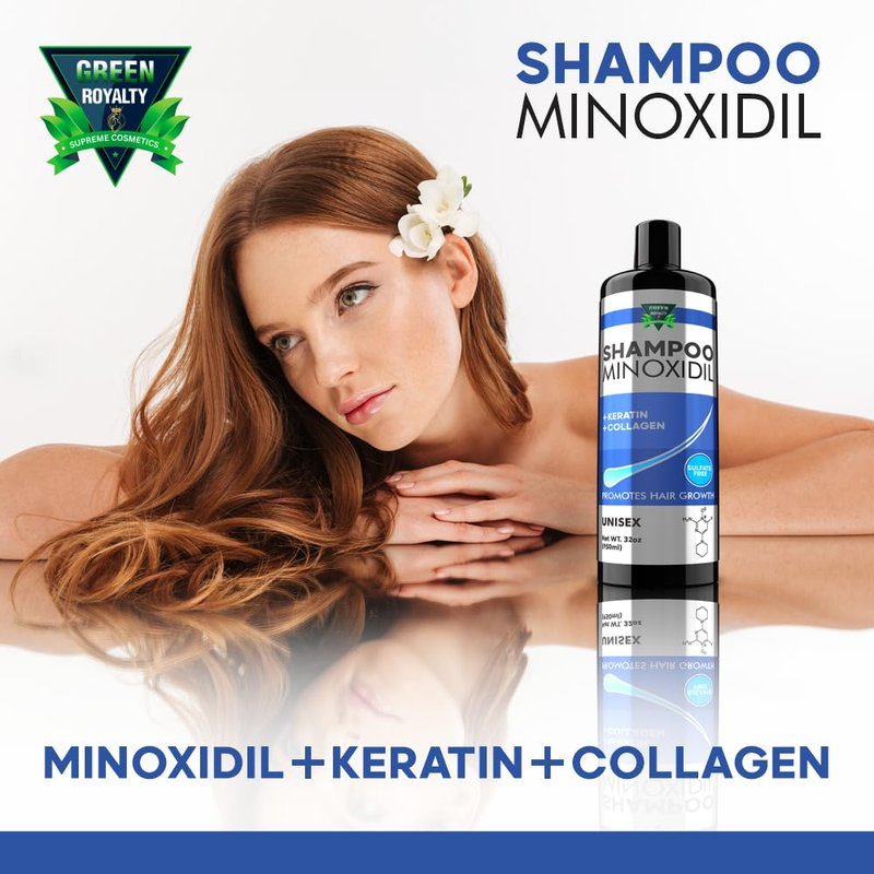 GREEN ROYALTY Minoxidil Shampoo – Sulfate-Free with Keratin & Collagen – Deep Cleansing & Nourishing Formula for Fuller, Thicker-Looking Hair – Unisex – 32oz (950ml)