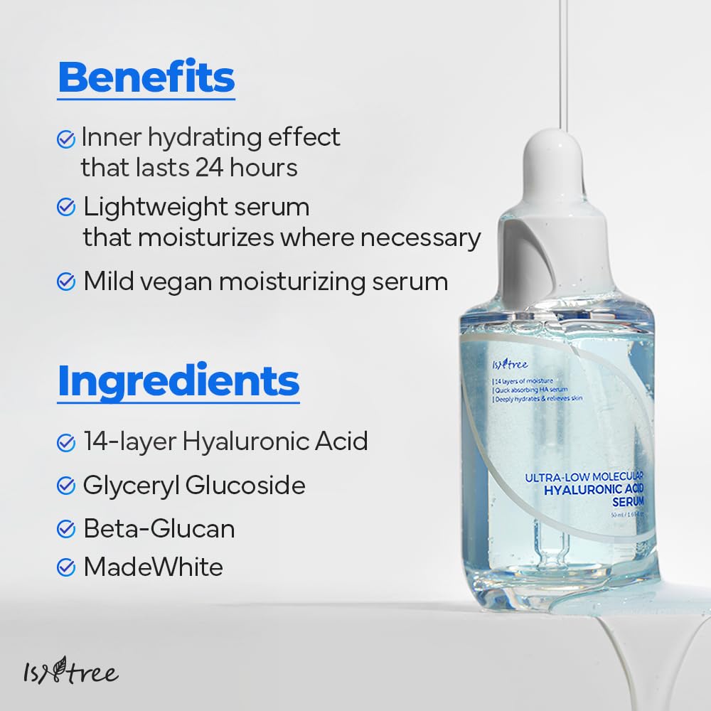 ISNTREE Ultra-Low Molecular Hyaluronic Acid Toner 300ml, 10.14 fl oz + Ultra-Low Molecular Hyaluronic Acid Serum 50ml, 1.69 fl oz