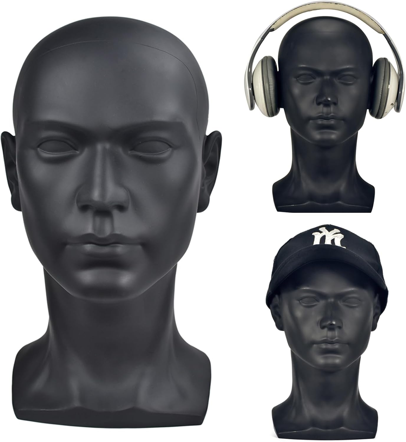 Professional PVC Male Mannequin Head - Display for Headphones, Wigs, Hats & Glasses | Ideal Training Model (L30YH)