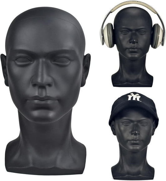 Professional PVC Male Mannequin Head - Display for Headphones, Wigs, Hats & Glasses | Ideal Training Model (L30YH)