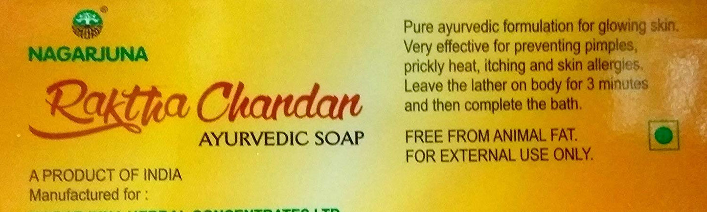 NAGARJUNA Raktha Chandan Ayurvedic Soap, Sandalwood, 75 g, Pack of 12