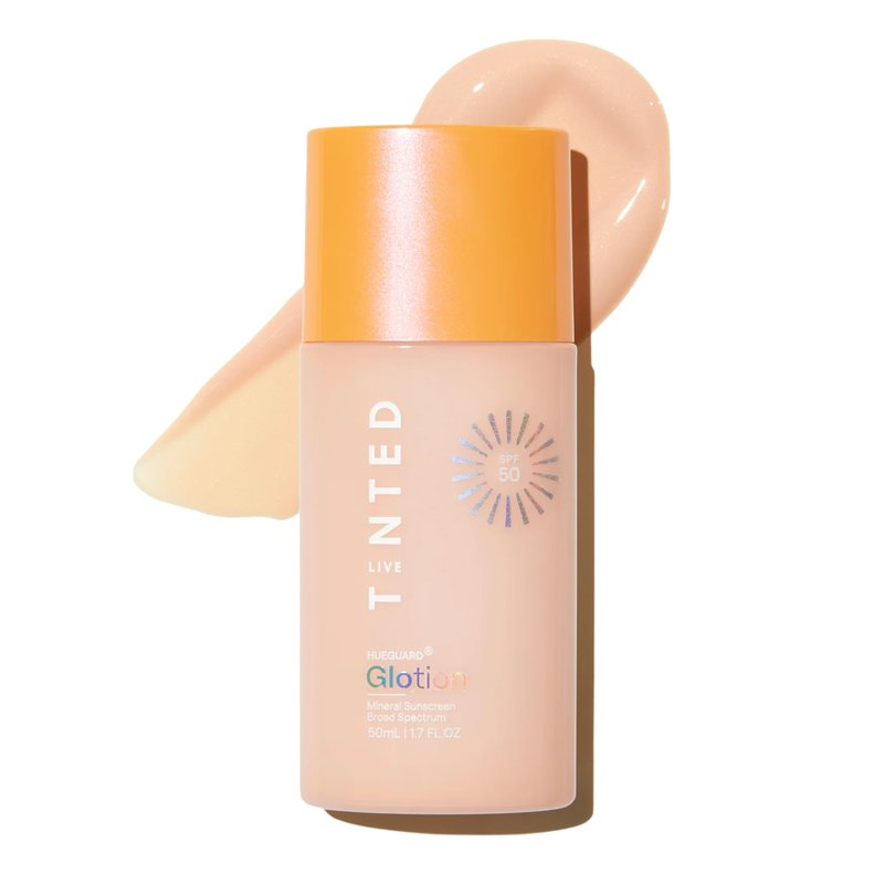 Live Tinted Hueguard Glotion Mineral Tinted Sunscreen For Face SPF 50 – Lightweight Fragrance-Free Sunscreen – Hydrating & Brightening – Clean & Vegan Primer With SPF - Medium Deep .5 FL Oz