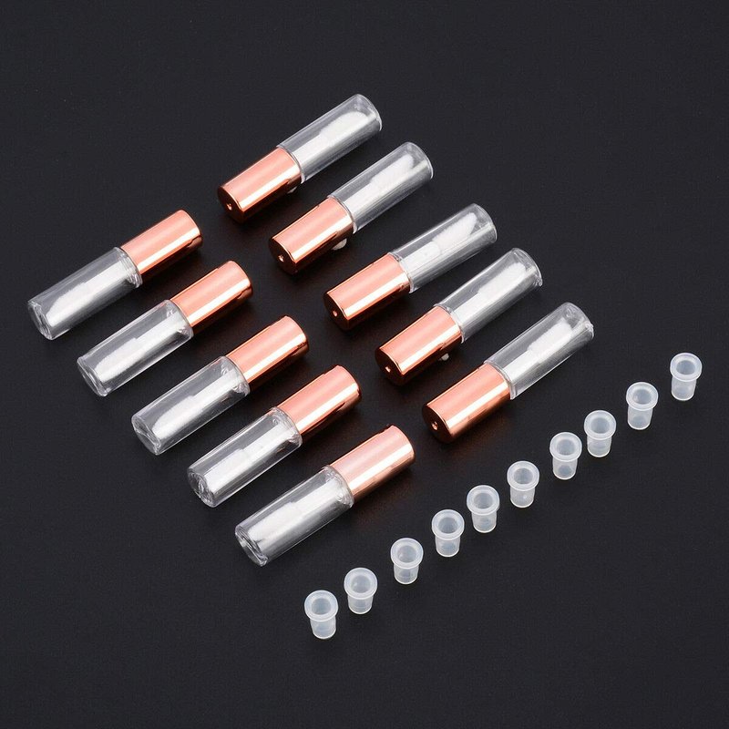 LTKJ 25 Pack 1.2 mL Pretty Empty Lip Gloss Tubes Containers, Clear Mini Refillable Lip Balm Bottles with Rubber Inserts and 3pcs Transfer Pipettes for Lip Samples Travel DIY Makeup (Rose Golden)