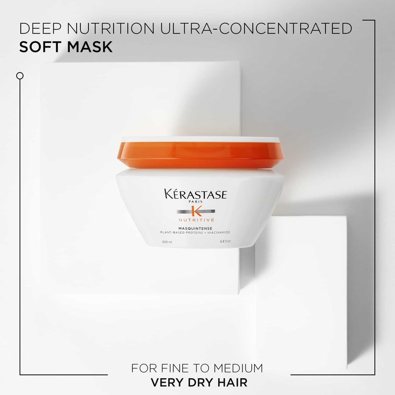 Kerastase Nutritive Masquintense Mask For Fine to Medium Dry Hair - Deeply Nourishes & Conditions, With Plant-Based Proteins & Niacinamide, 6.8 Fl Oz