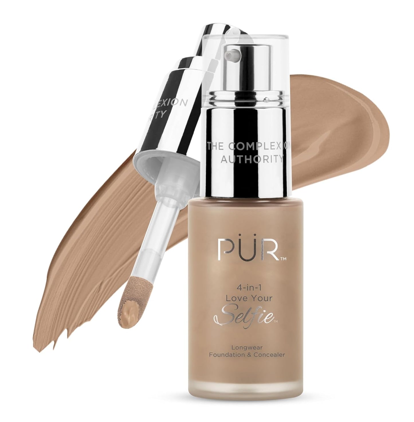PÜR MINERALS 4-in-1 Love Your Selfie Foundation - Longwear Medium-to-Full Coverage Liquid Makeup for Natural Glow | Hydrating Formula