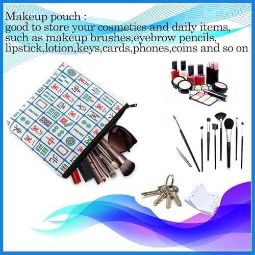 PXTIDY Lucky Mahjong Tiles Makeup Bag Mahjong Board Game Storage Bag for Mahjong Lover Mahjong Player Zipper Pouch
