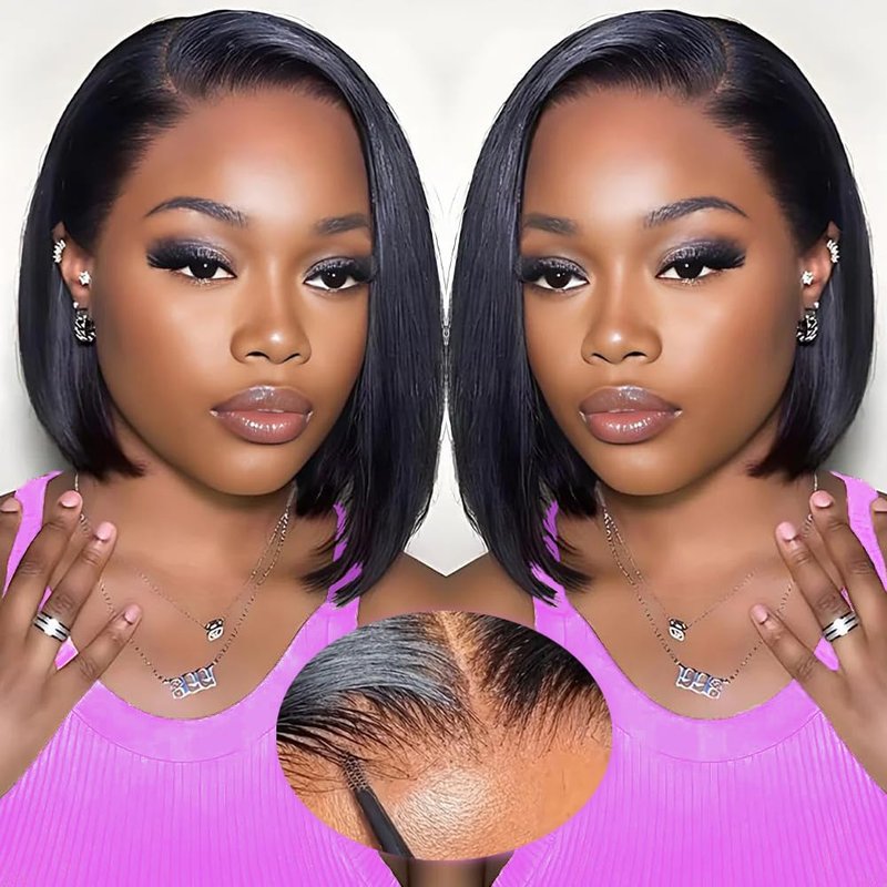 Human Hair Bob Wig - 13x6 Lace Front, 180% Density, 10 Inch for Black Women