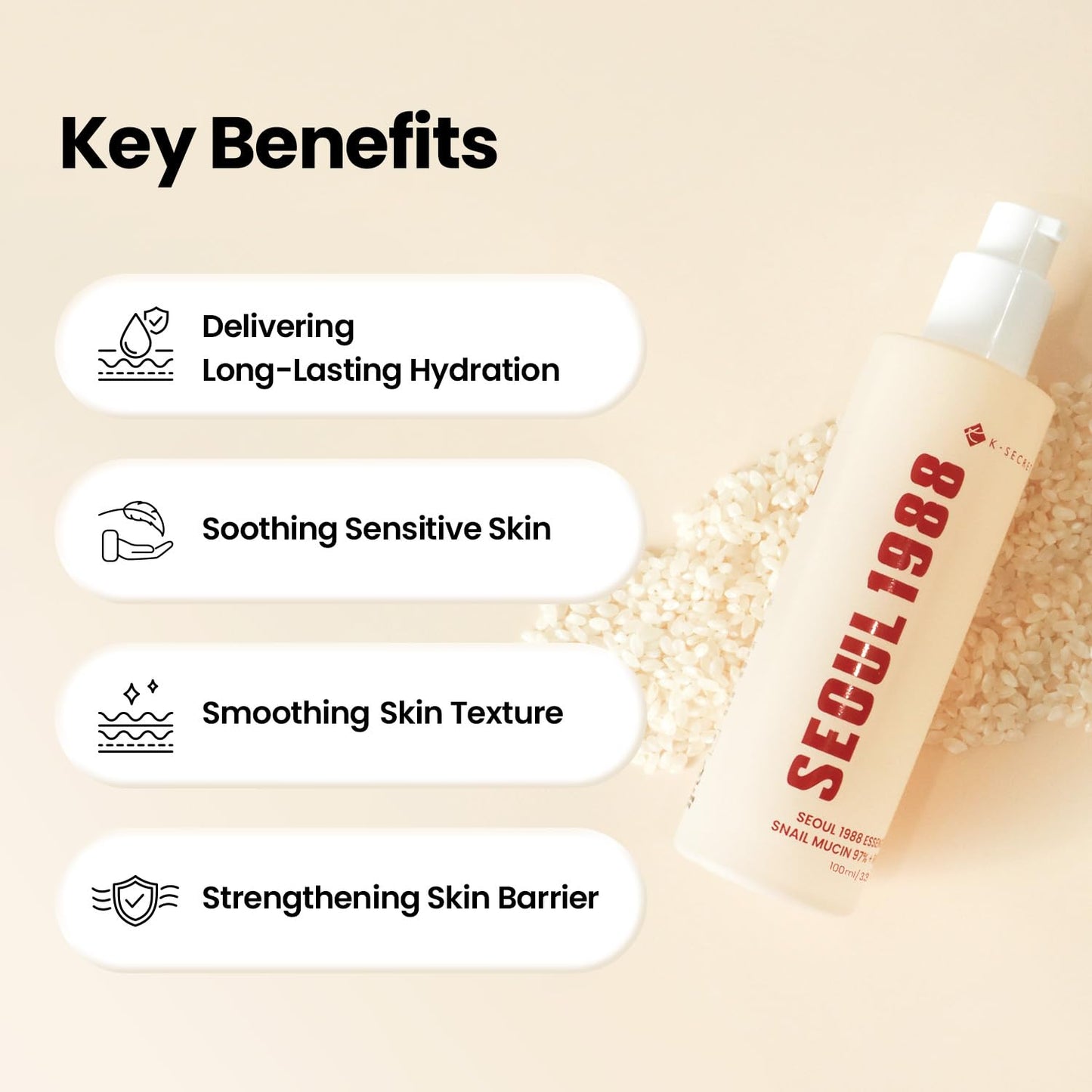 K-SECRET SEOUL 1988 Snail Mucin 97% Essence – Concentrated Yet Lightweight Formula Infused with 97% Snail Mucin | Soothing & Fast-Absorbing Facial Serum | Korean Skincare, 100ml / 3.38 fl oz