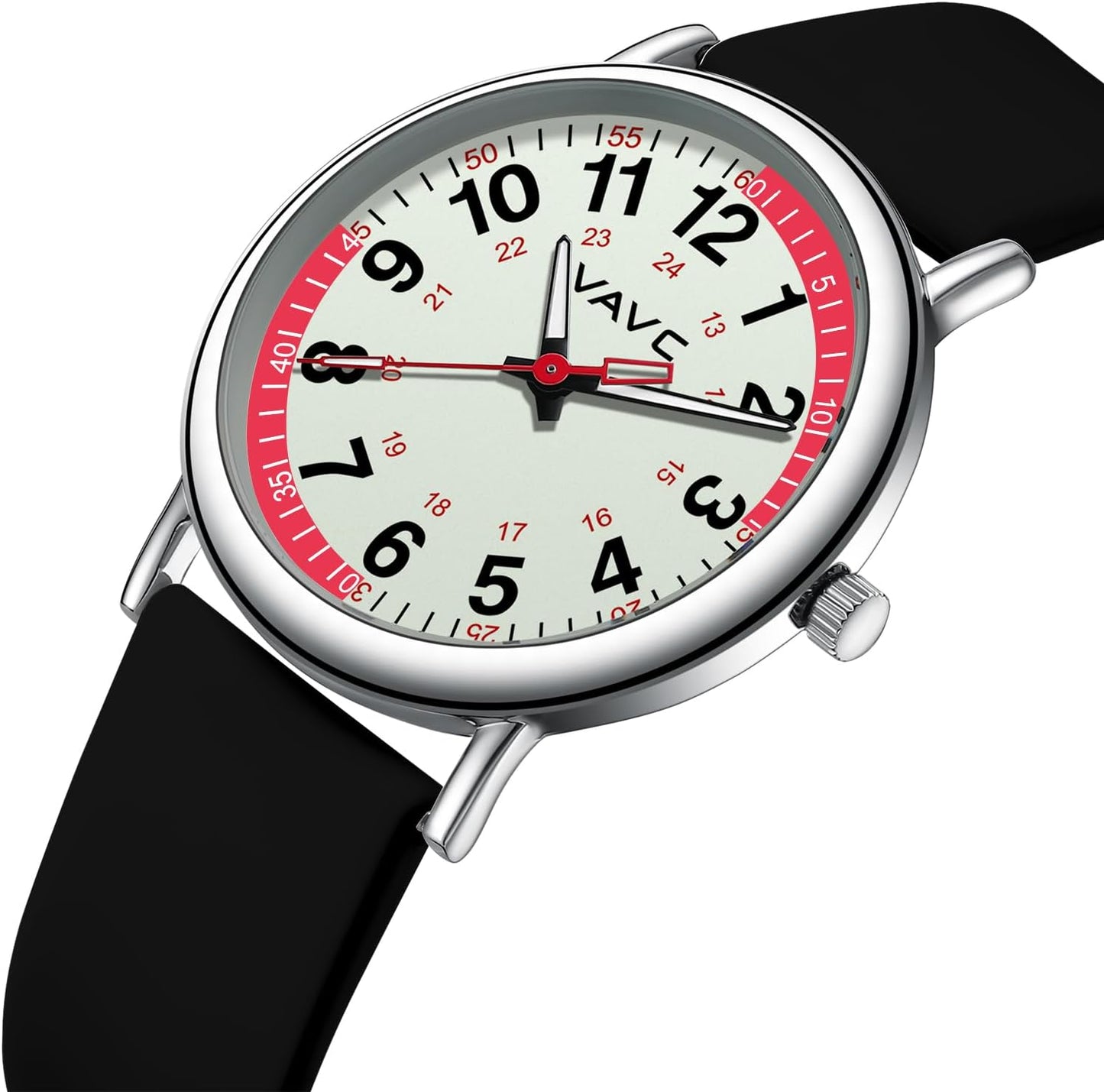Waterproof Analog Nurse Watch for Nurses,Students,Medical Professionals,Women Men,with Luminouse Easy Read Dial,Military Time,Second Hand and 24 Hour,Comfortable Silicone Band.