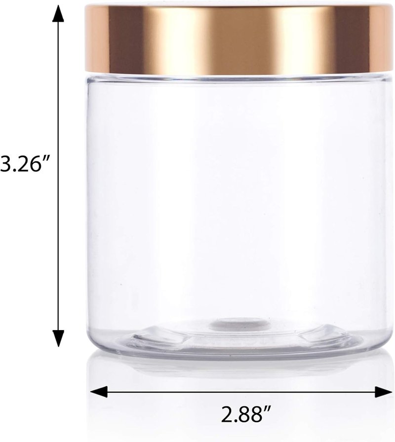 Clear PET Plastic Jars - 8 oz Refillable Storage with Luxury Gold Metal Lid | 6 Pack