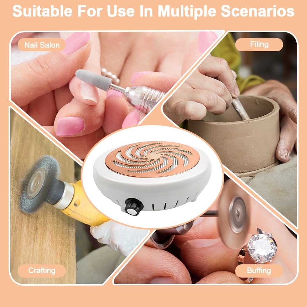 Nail Dust Collector - Compact Vacuum with Cleaner Brush & Reusable Filter | Ideal for Acrylic Nail Polishing, Home & Salon Use