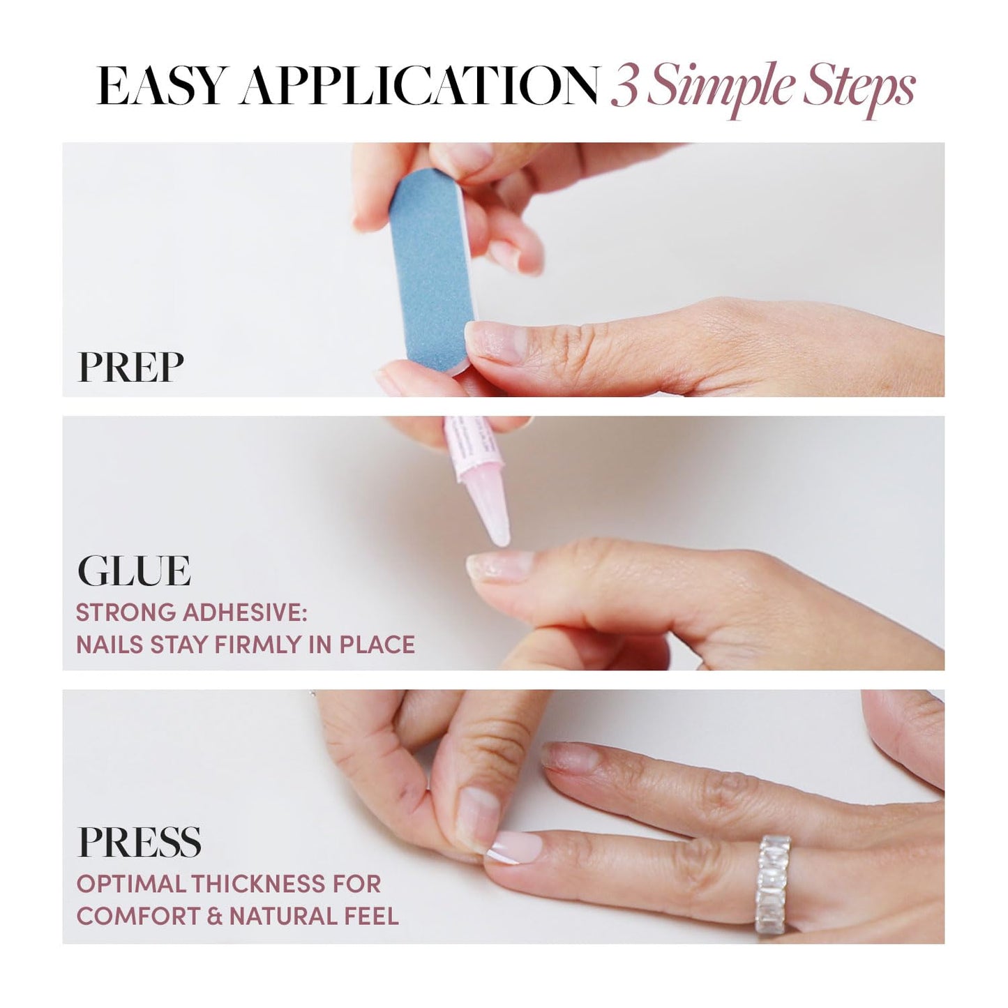 Glamnetic Press On Nails & Brush On Nail Glue Bundle - All Time Love | Short Almond Fake Nails with French Tips and Leaf Accents | 15 Sizes - 30 Nail Kit with Glue | Reusable, Salon-Quality Fake Nail