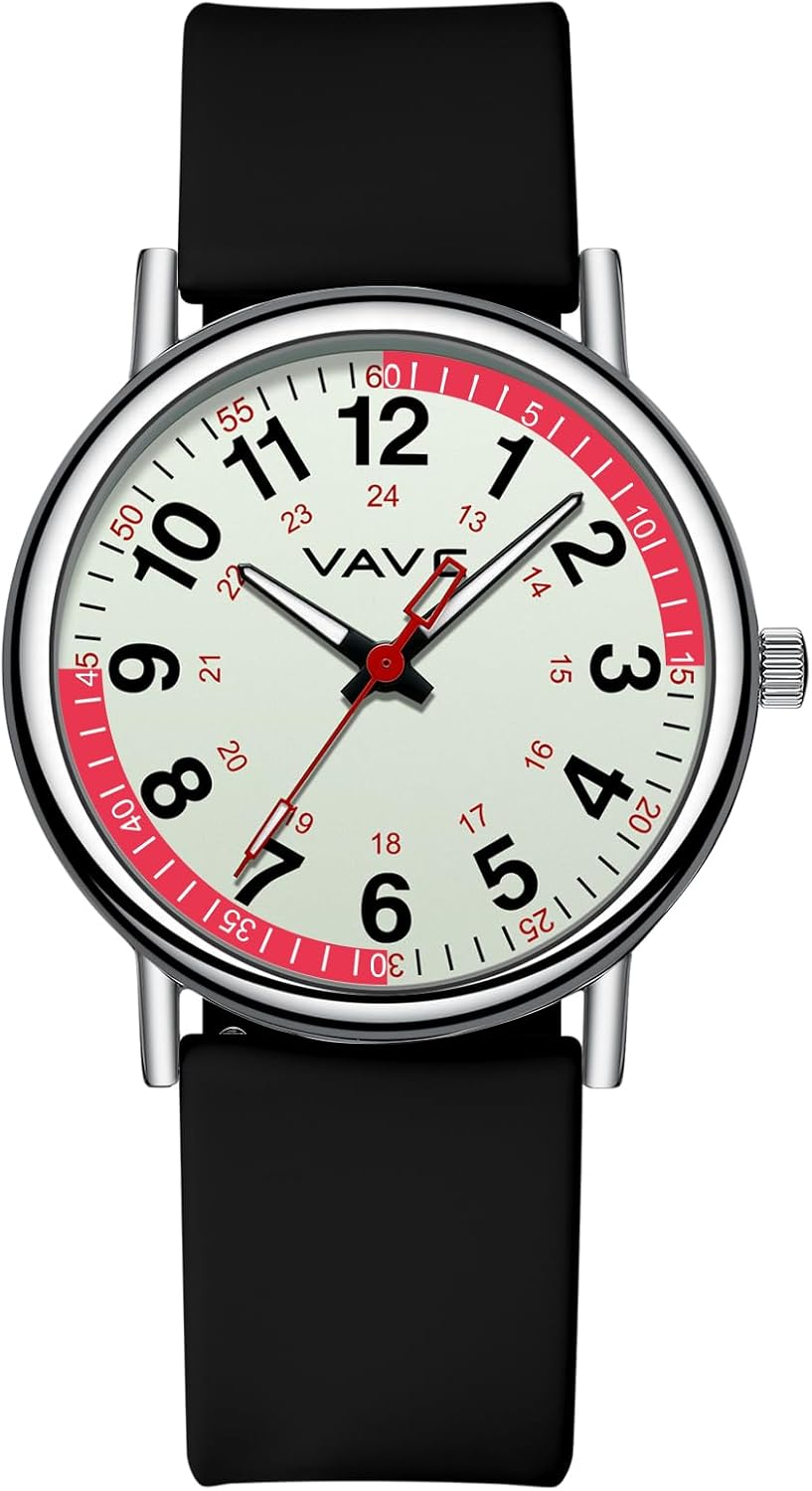Waterproof Analog Nurse Watch for Nurses,Students,Medical Professionals,Women Men,with Luminouse Easy Read Dial,Military Time,Second Hand and 24 Hour,Comfortable Silicone Band.