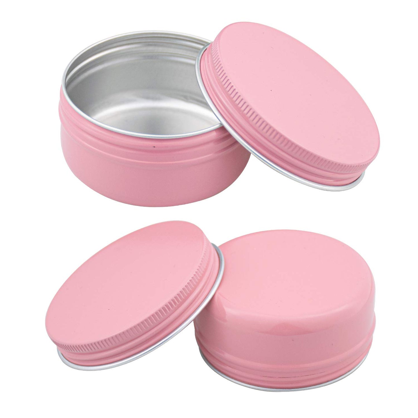 Foraineam 24 Pack 1.7 oz / 50ml Round Tins Aluminum Lip Balm Tin Cans, Pink Cosmetic Sample Containers with Screw Top Lids, Metal Empty Travel Storage Jars for Salve, Spice, Candies or Crafts