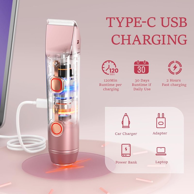 Bikini Trimmer for Women - Electric Waterproof Razor with Dual Heads for Body & Pubic Hair Care