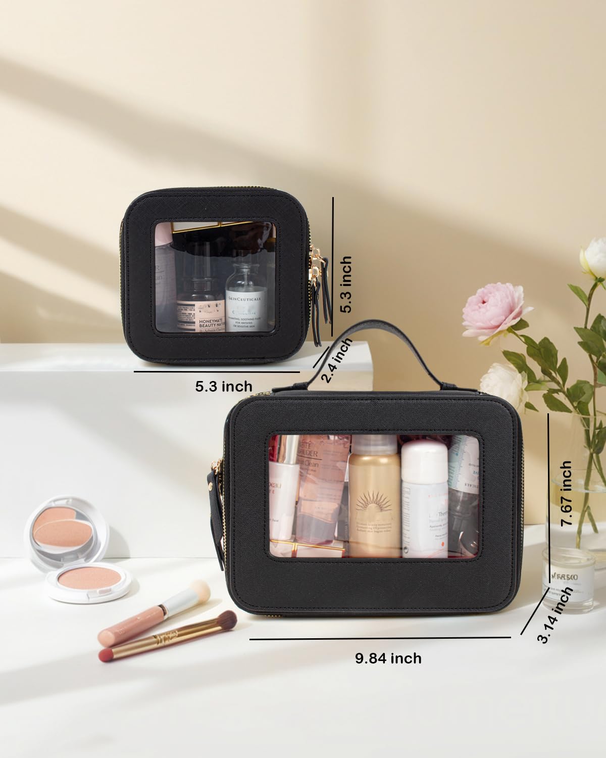 2 Pieces Travel Clear Makeup Bag, Large Clear Cosmetic Bag with Zipper Small Makeup Pouch for Purse Waterproof TSA Approved Toiletry Bag Case for Women Car Organizer Travel Essentials