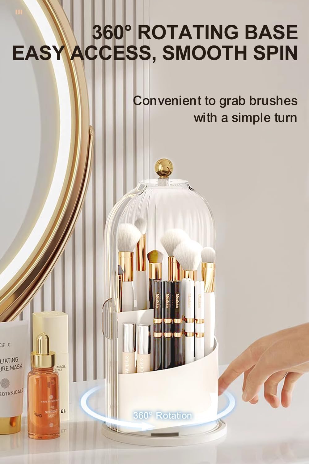 Makeup Brush Holder - 360° Rotating Clear Organizer | Dustproof & Waterproof, Green