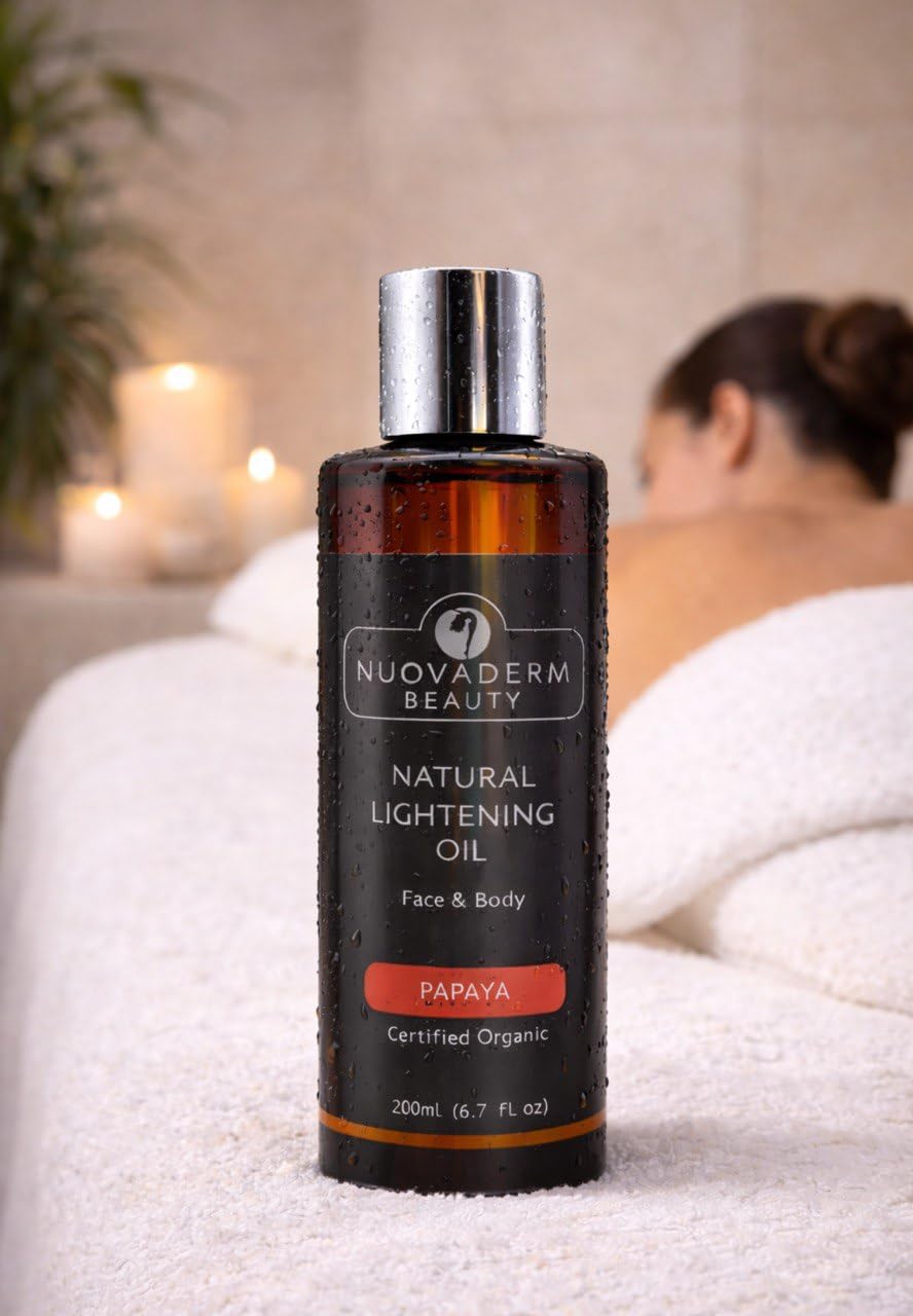 NUOVADERM Natural Brightening Oil with Papaya, Vitamin C & Vitamin E | Even Tone, Radiant Glow & Deep Moisture | Face & Body Oil for All Skin Types