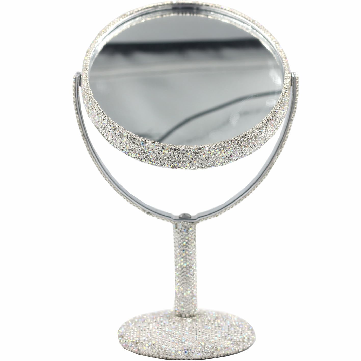 Bestbling Bling Bling 6-Inch Double-Sided Tabletop Makeup Mirror, Oval Metal Makeup Mirror with 1:2 Magnifying Mirror, Rotating Mirror for Vanity (Silver)
