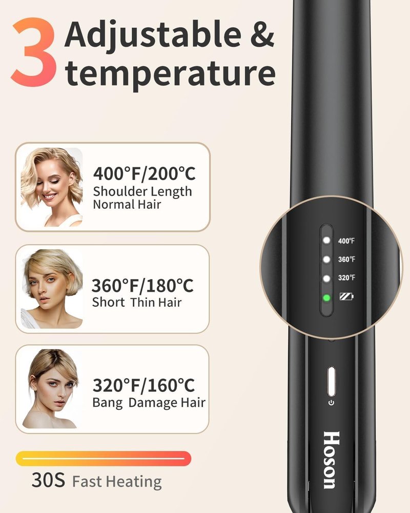 Cordless Hair Straightener,Portable Mini Flat Iron Travel for Bangs,Short Hair, Rechargeable Curling Iron and Curler 2 in 1,Black,for Touch Ups