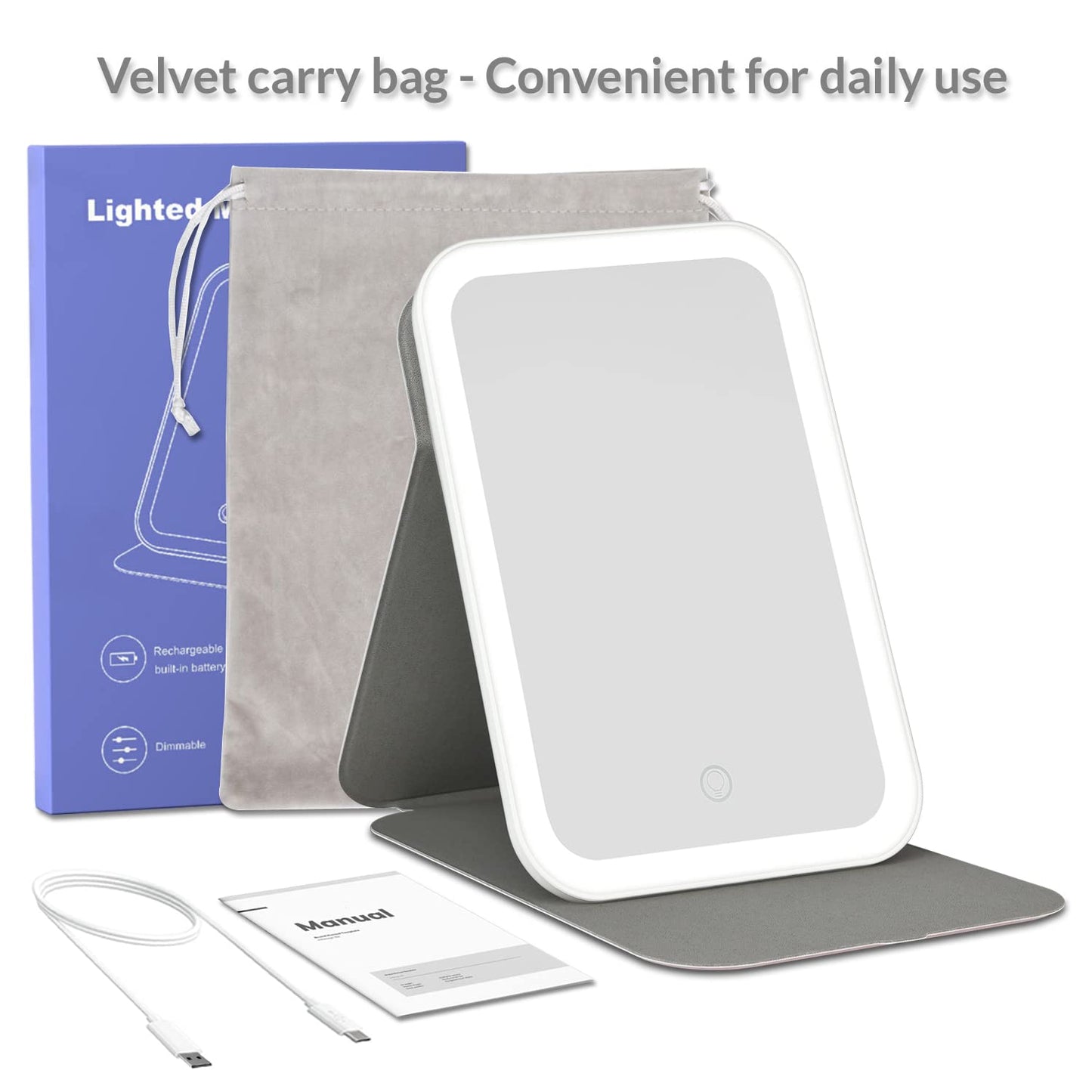 Uotowell Lighted Makeup Vanity Folding Mirror with LED Lights, Portable Travel Compact Mirror with 3 Adjustable Light Settings, Dimmable Touch Screen, USB Rechargeable, with PU case (Pink
