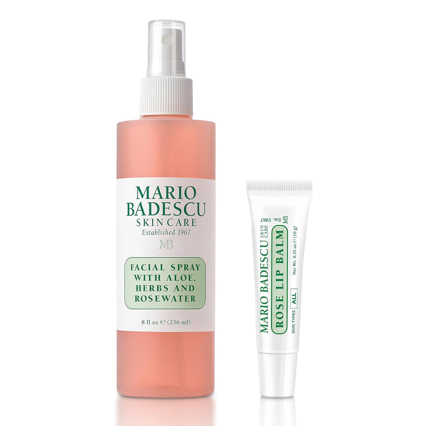 Mario Badescu Rose Water Facial Spray & Rose Lip Balm Bundle | Hydrating Aloe & Rosewater Face Mist + Ultra-Nourishing Lip Moisturizer with Coconut Oil & Shea Butter | Softens, Smooths & Rejuvenates