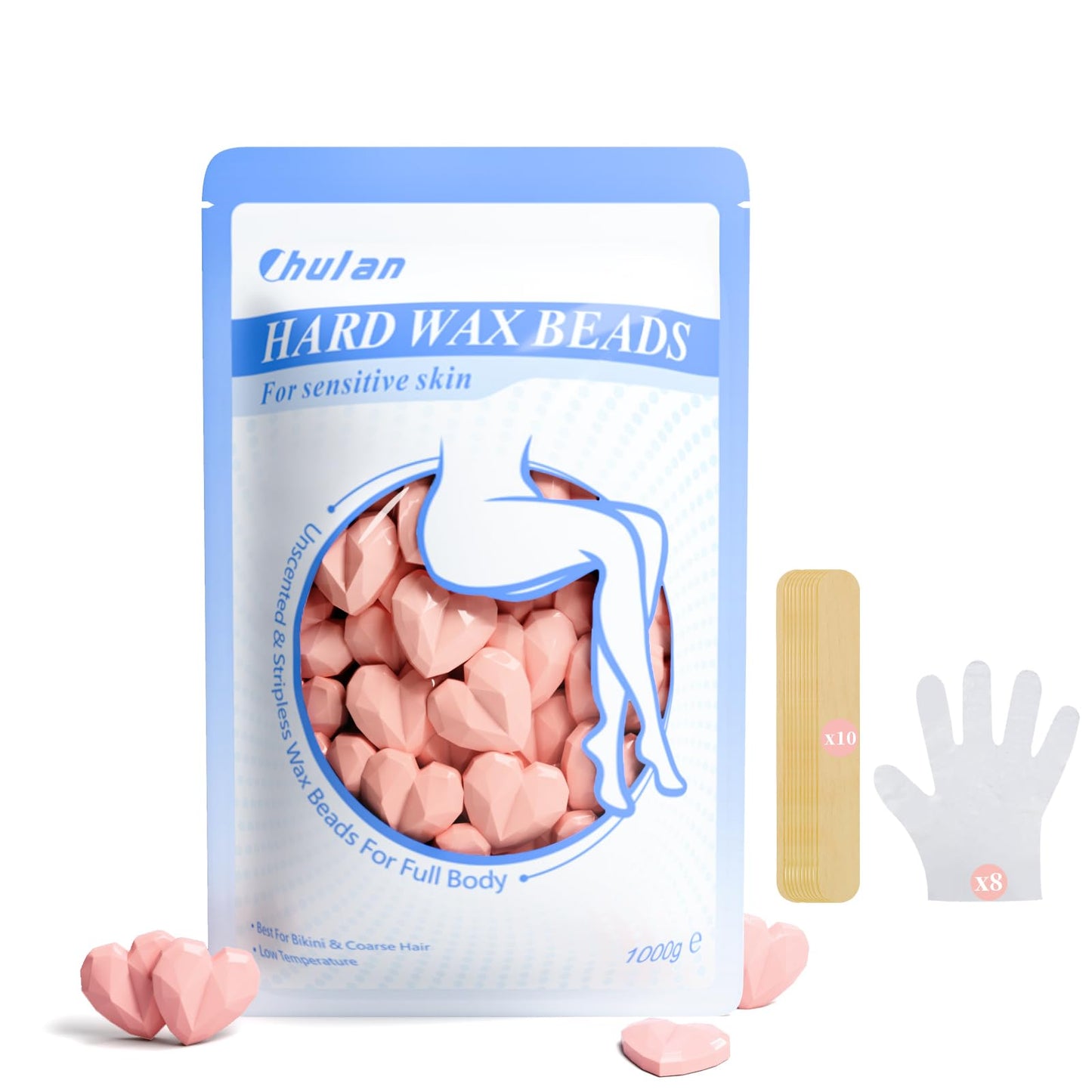 Chulan Sensitive Skin Wax Beads, 2.2lb(35oz) Heart Shape Unscented Hard Wax Bead, Hypoallergenic Wax Beans for Coarse Hair Removal, Body, Brazilian Waxing, Facial, Bikini, Legs, Armpits Pink