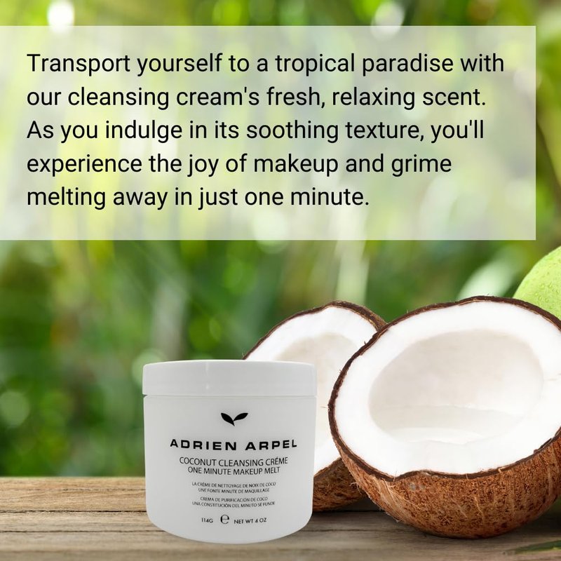 Adrien Arpel Coconut Cleansing Crème, Facial Cleanser & Makeup Remover, Balm Hydrates & Softens Sensitive, Dry & Mature Skin, 4 oz