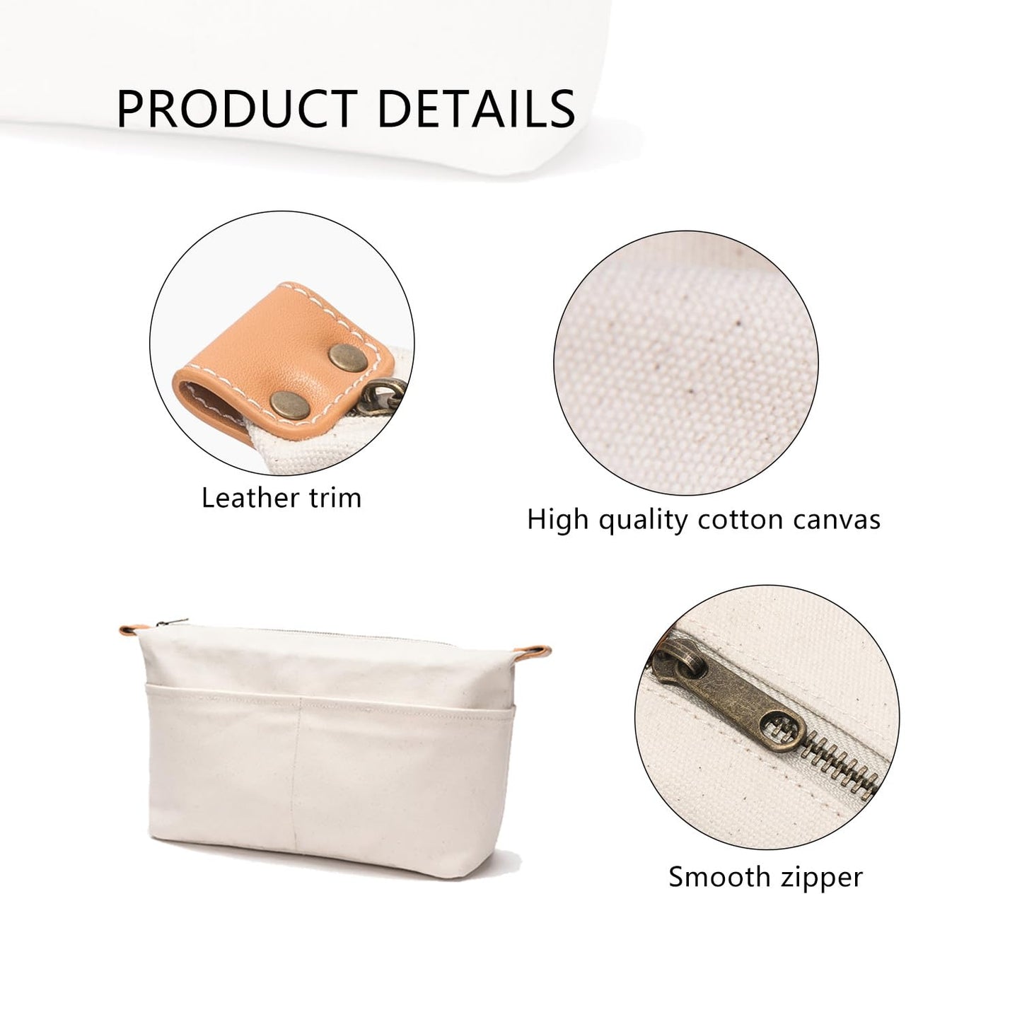 YONBEN Insert Storage Bag Purse Organizer and Cosmetic Travel Bags for Women Makeup Bag with Compartments Three Sizes Cotton Canvas built-in compartments functiona and fashionable