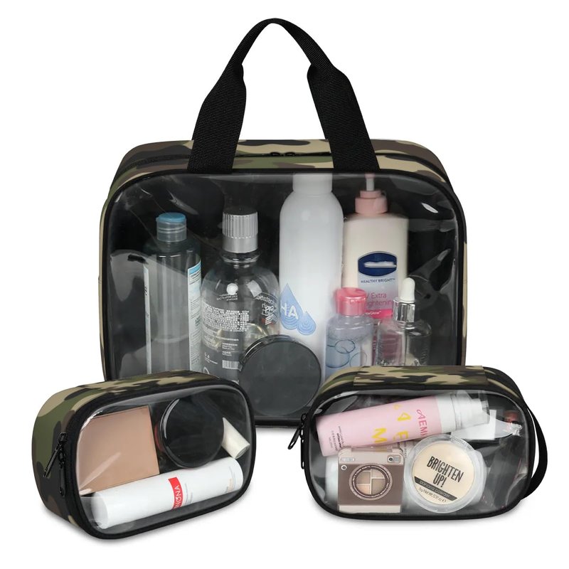 PATTERNFUL Clear Makeup Bag for Women Men, 3Pcs Transparent Cosmetic Bags Waterpoof Toiletries Set Portable Toiletry Bags with Zipper for Travel Bathroom(Camouflage)