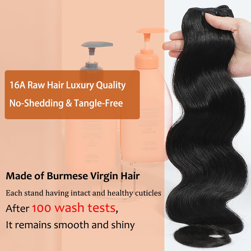 Raw Bundles Human Hair Body Wave Bundles, 10 Inch 16A Raw Hair Bundles Burmese Hair Bundles, 3 Years Service Life, Keep Texture Silky Soft Tangle-Free after Multiple Washes