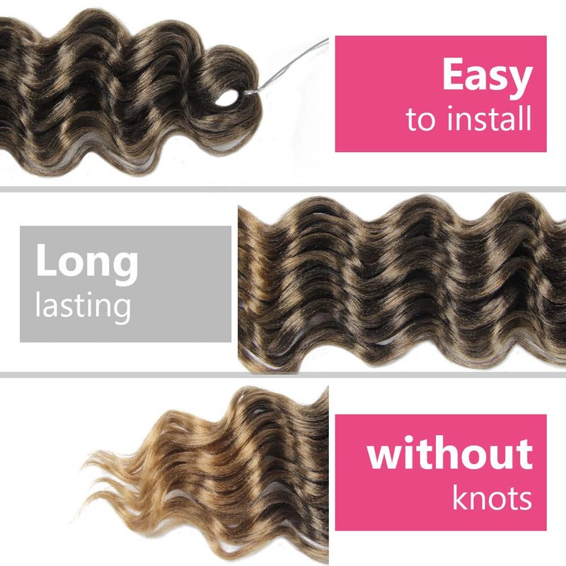 Ocean Wave Crochet Hair - 18 Inch Soft Deep Twist Braids | Synthetic Wavy Extensions (T27 Ombre Honey Blonde)