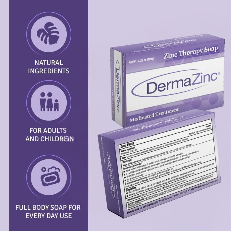 DermaZinc Zinc Therapy Soap 4.25 Ounce (120 gram) Bar - 3 Pack.