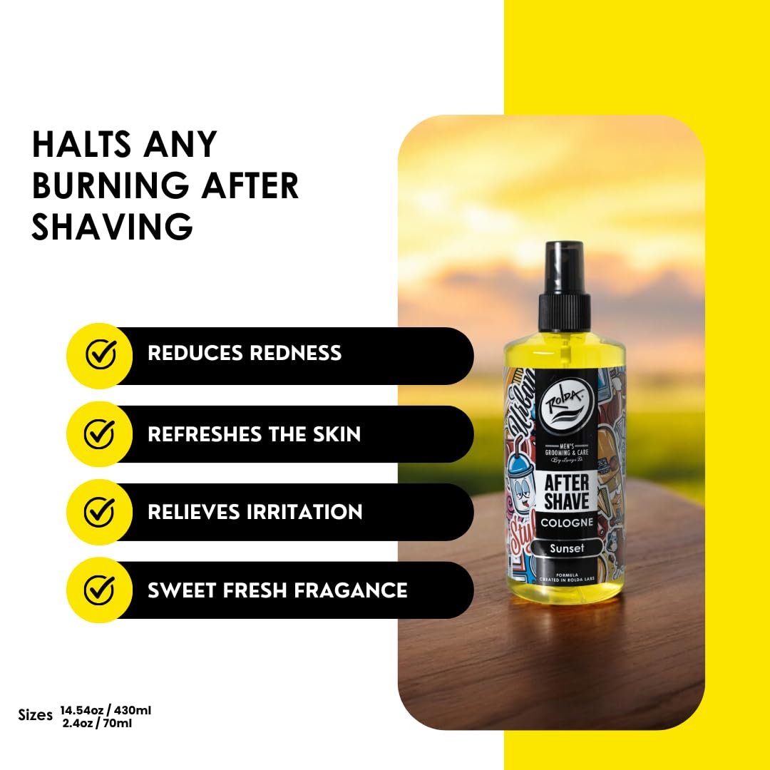 Rolda Sunset After Shave Tonic Cologne For Men - Post Shave Tonic Spray, Calms Irritation, Helps Heal & Clean Shaved Areas, Masculine Citrusy Fragrance (14.54oz | 430ml)