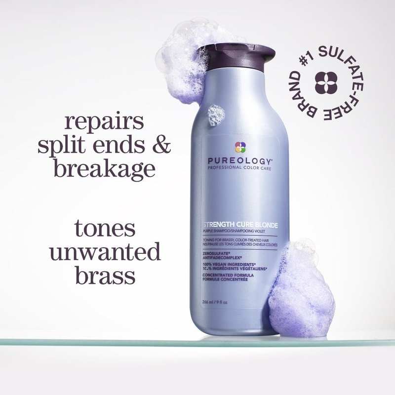 Pureology Strength Cure Blonde Purple Shampoo & Conditioner Bundle | For Blonde & Lightened Color-Treated | Sulfate-Free | Vegan | Updated Packaging | 9 Fl. Oz.