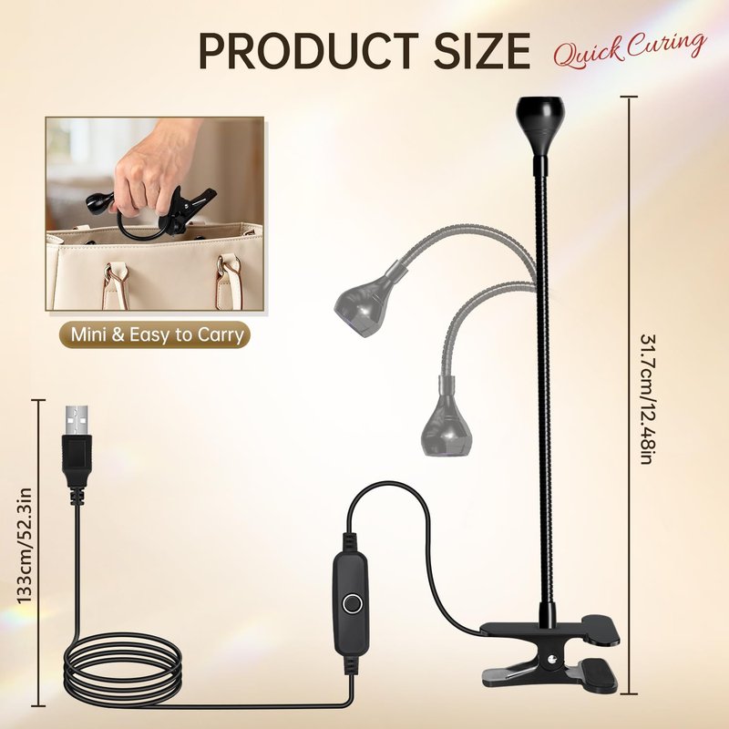 AORAEM Nail Lamp LED Nail Manicure Light Nail Polish Curing Lamps with Black Gooseneck and Clamp for Gel Nails