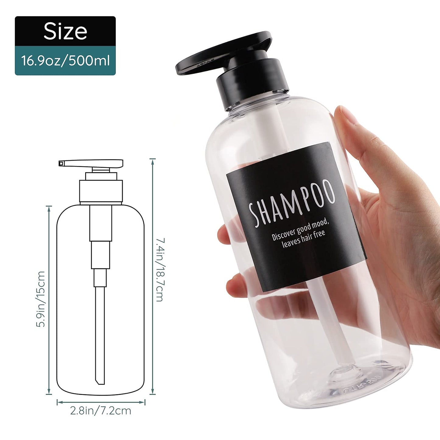 6 Pack Shampoo and Conditioner Bottles, Segbeauty 16.9oz & 10.1oz Refillable Shampoo Bottle for Shower, Shower Bottles Refillable, Large Empty Plastic Bathroom Soap Lotion Shampoo Dispenser Clear