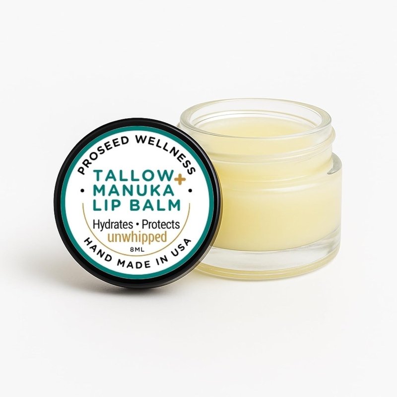 Manuka Honey Turmeric Lip Balm - Handmade Moisturizer with Frankincense, Vitamin E & Castor Oil | Unwhipped Tallow, Protects & Hydrates
