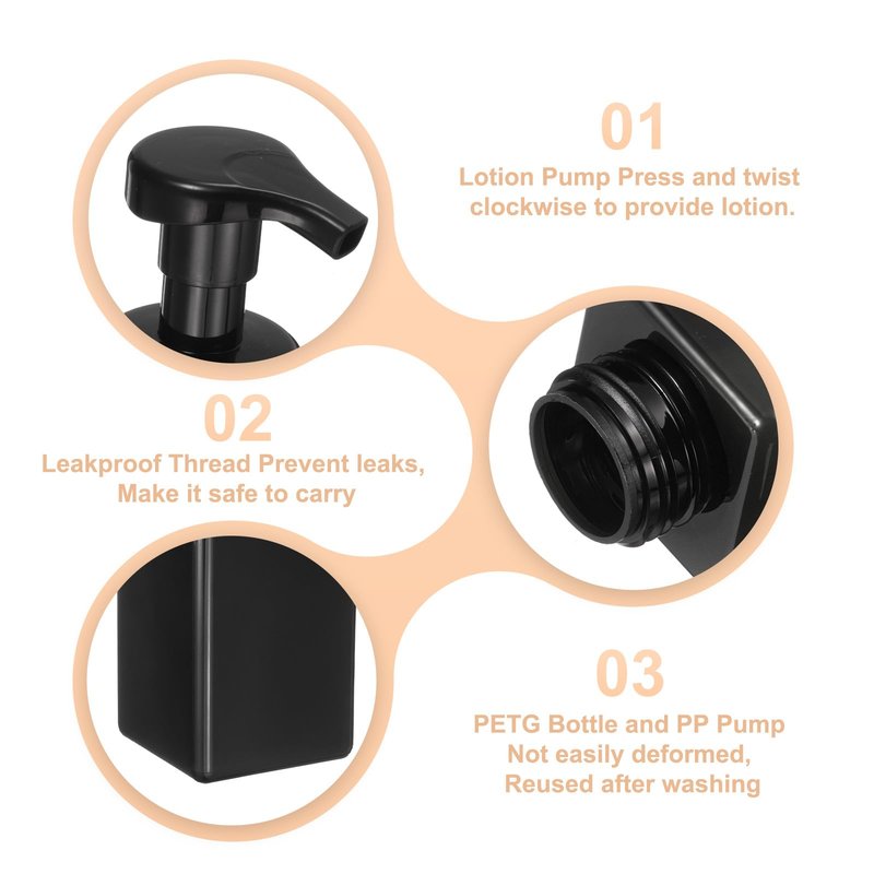 uxcell 3PCS Square Empty Foam Pump Bottle, 450ml Travel Foam Soap Dispenser Empty Refillable Plastic Pump Bottle for Lash Shampoo, Hand Soap, Facial Lotion(6", Clear Brown)