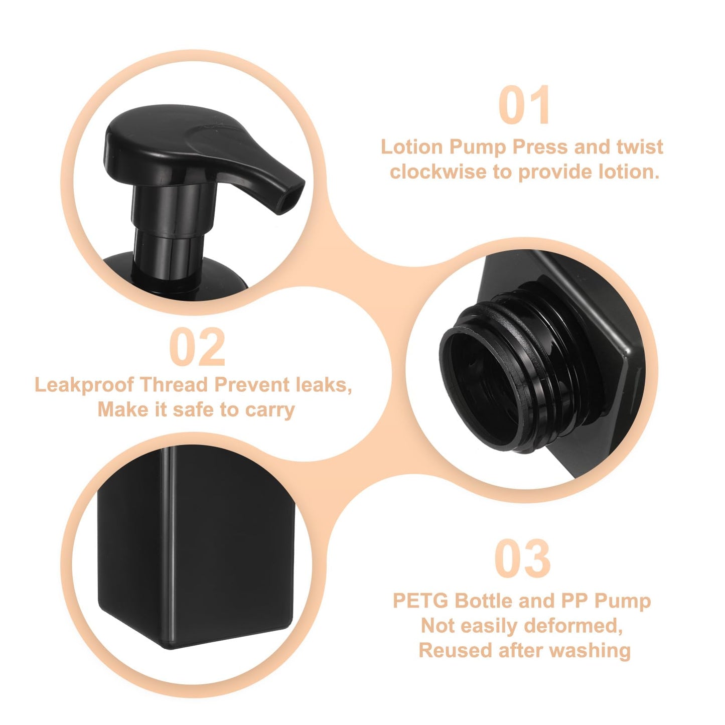 uxcell 3PCS Square Empty Foam Pump Bottle, 450ml Travel Foam Soap Dispenser Empty Refillable Plastic Pump Bottle for Lash Shampoo, Hand Soap, Facial Lotion(6", Clear Brown)