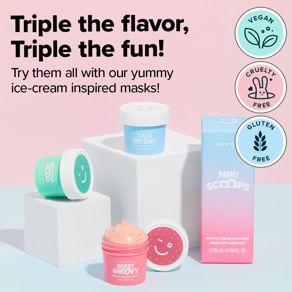 I DEW CARE Mini Scoops Wash Off Face Mask Skin Care Trio + Soft Silicone Face Mask Brush Bundle