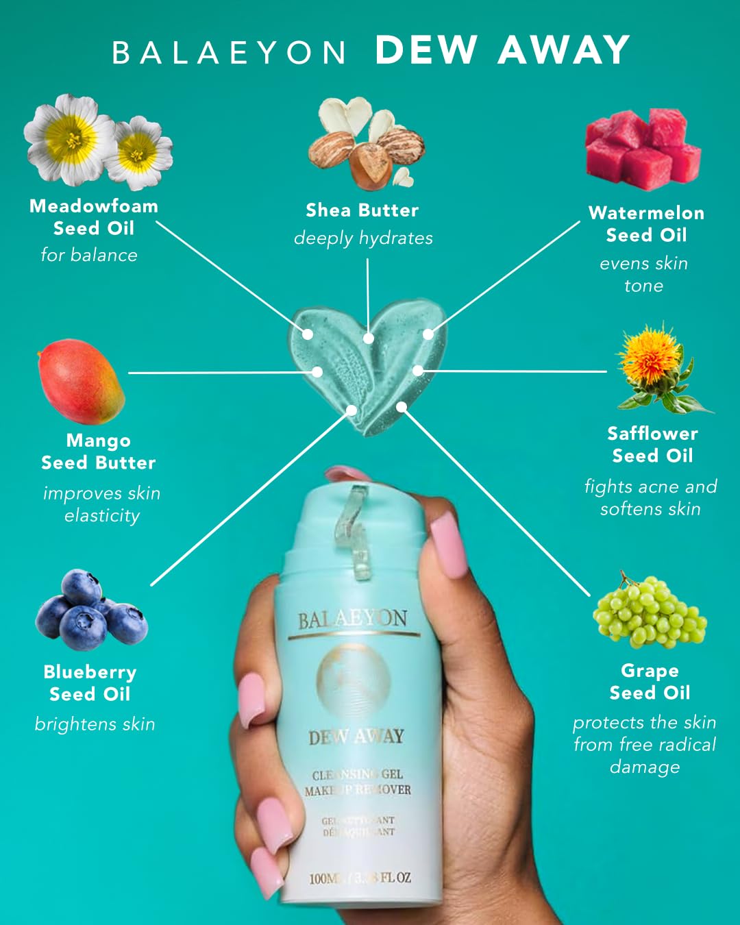 Cleansing Gel Makeup Remover - 3-In-1 Oil-Based Cleanser for Sensitive Skin | 3.38 fl oz