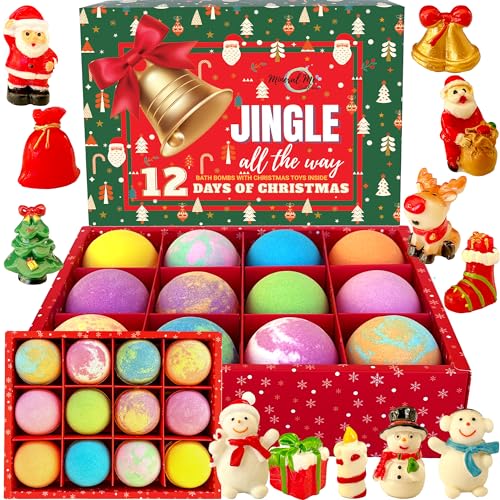 Christmas Bath Bombs for Kids with Surprise Toys Inside - Kids Advent Calendar Bathbombs - 12 Organic Bath Bombs Gift Set, Moisturizing Bubble Bath Fizzies, Stocking Stuffers Christmas Gifts for Kids