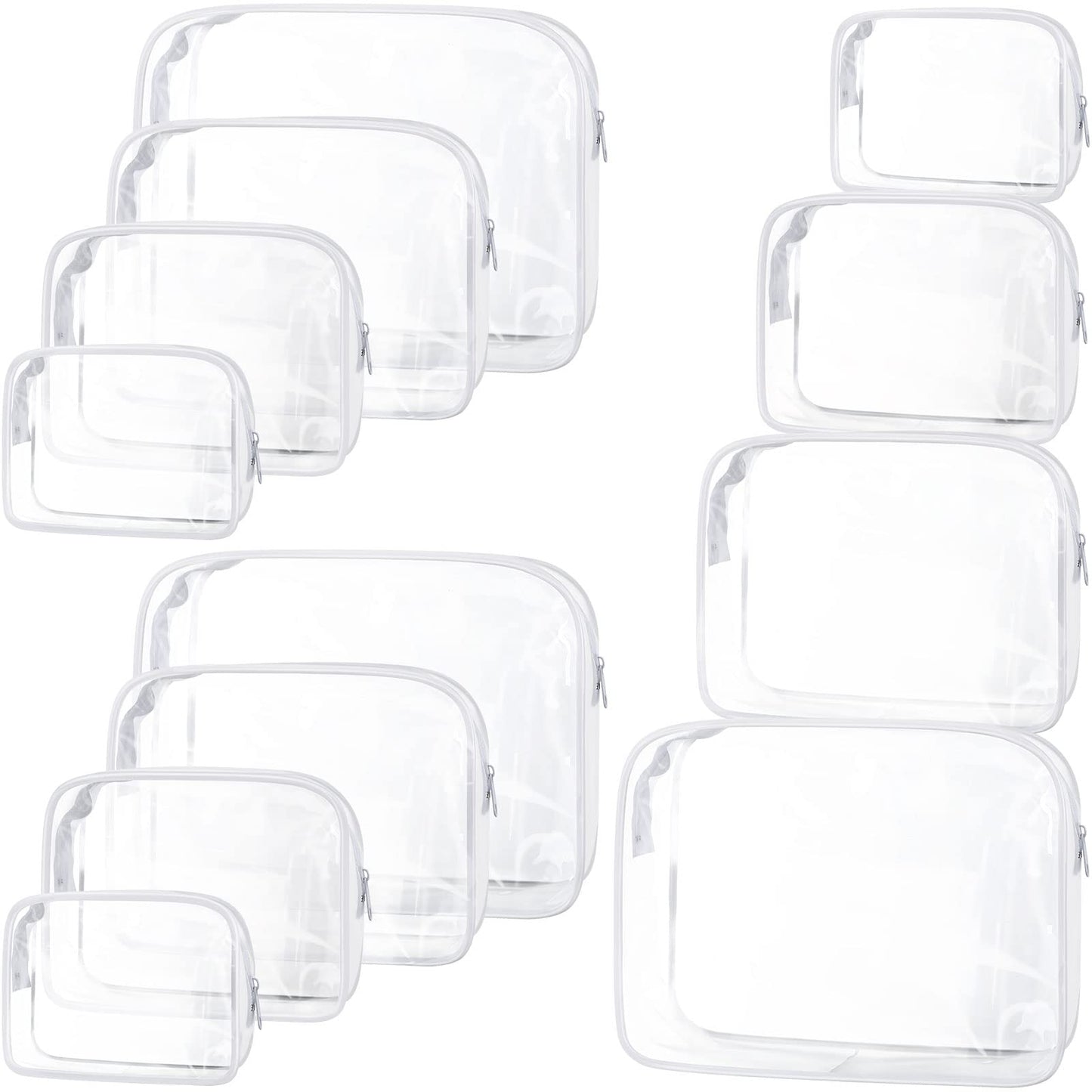 Saintrygo 12 Pack Clear Makeup Bag Portable 4 Sizes Diaper Bags White Travel Toiletry Pouchs Transparent PVC Waterproof Organizer Cosmetic Case with Zipper for Women Men Home Airport Bathroom