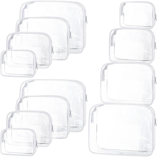 Saintrygo 12 Pack Clear Makeup Bag Portable 4 Sizes Diaper Bags White Travel Toiletry Pouchs Transparent PVC Waterproof Organizer Cosmetic Case with Zipper for Women Men Home Airport Bathroom