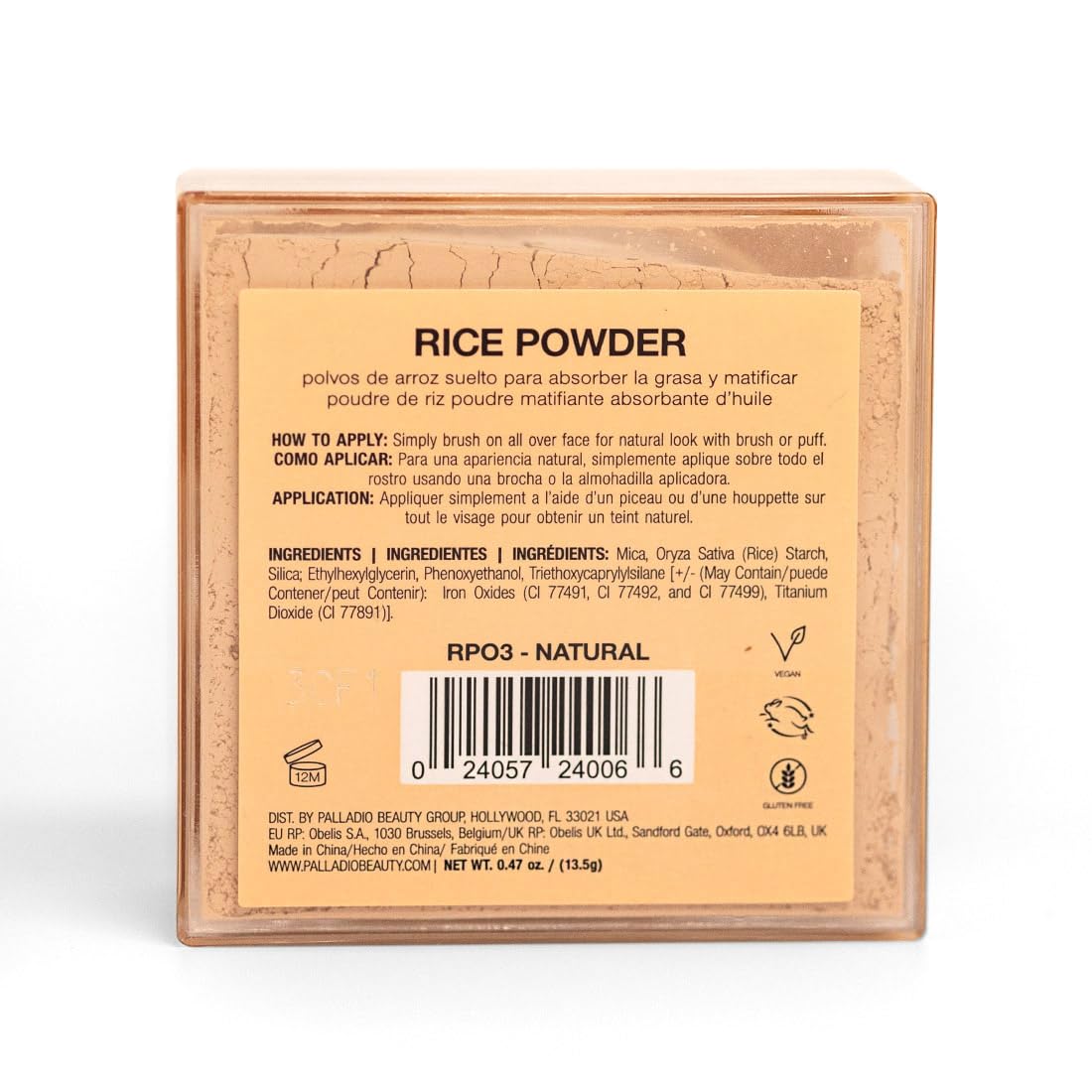 Palladio Rice Powder with Sponge Applicator, Loose Setting Powder, Absorbs Oil, Leaves Face Looking and Feeling Smooth, Helps Makeup Last Longer For a Flawless Fresh Look (Natural, Pack of 3)