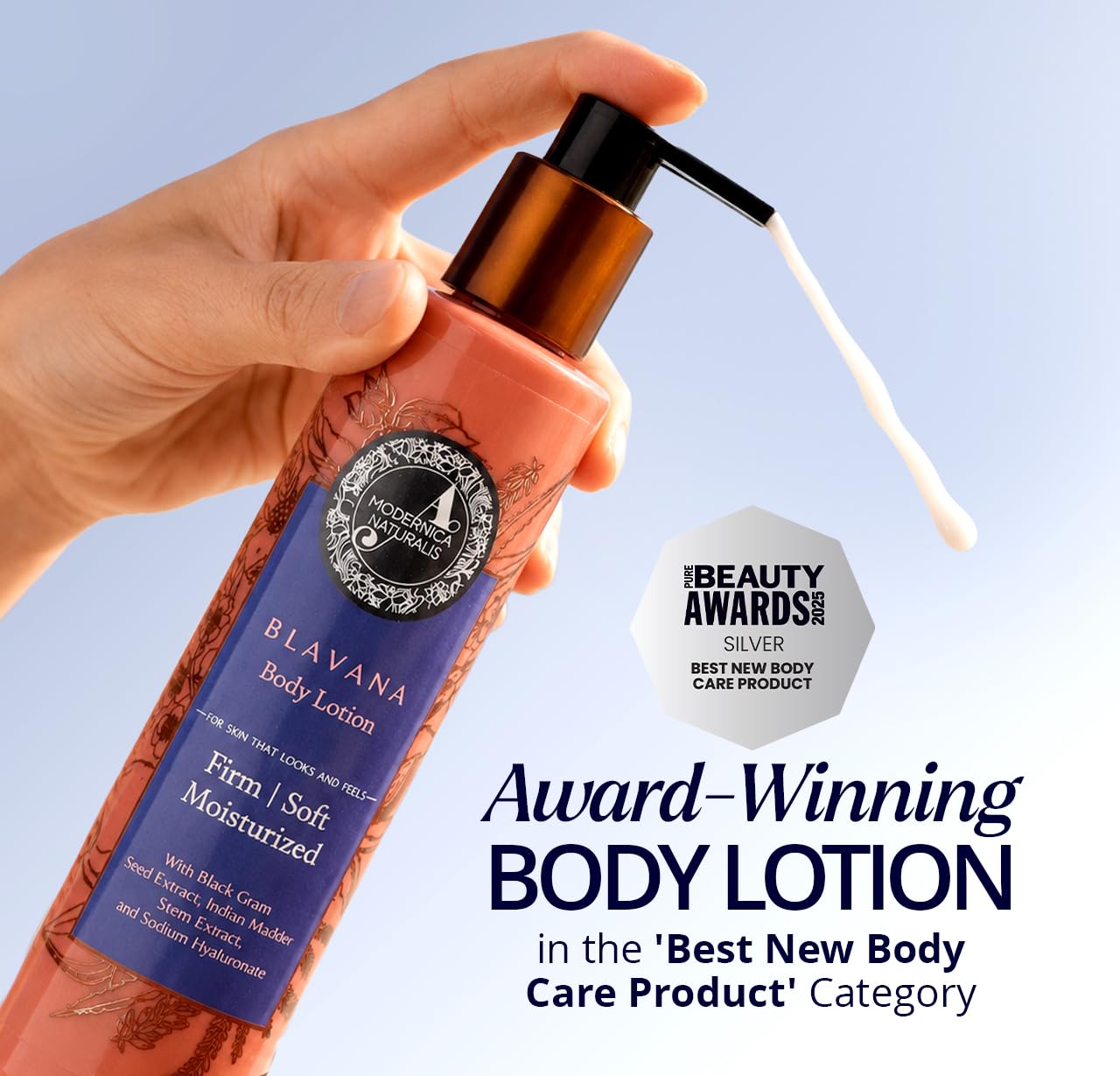 Blavana Body Lotion—Intensely Moisturizes Dry, Crepey Skin on the Neck, Arms, Thighs & Legs | Fast-Absorbing, Lightweight | Black Gram + Indian Madder + Sodium Hyaluronate + Glycerin | 6.25 fl. oz