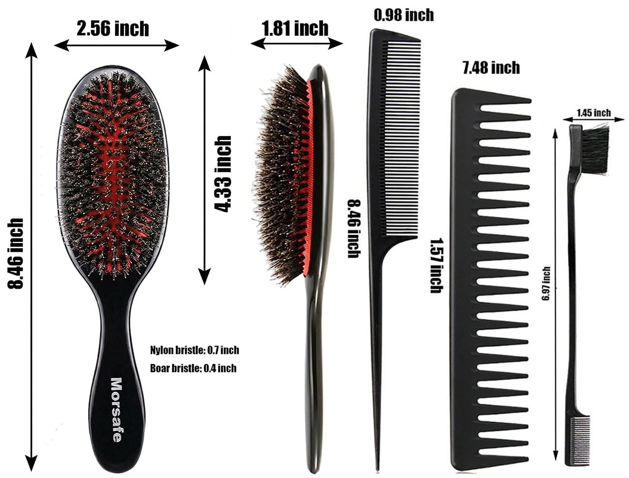 Boar Bristle Hair Brush Paddle Detangling Brush for Women and Men, Anti-frizz Styling Hairbrush Comb for Fine Curly Natural Tangled Hair, Cushioned Boar Nylon Bristle Brush