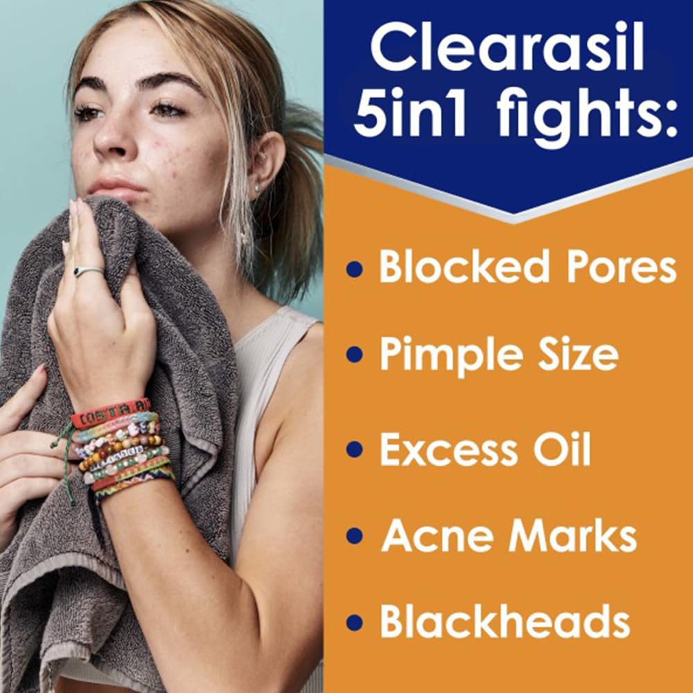 Clearasil Stubborn Acne Control 5in1 Exfoliating Wash 6.78 fl. oz., Reduces Blocked Pores, Pimple S (Pack of 5),6.78 Fl Oz (Pack of 5)
